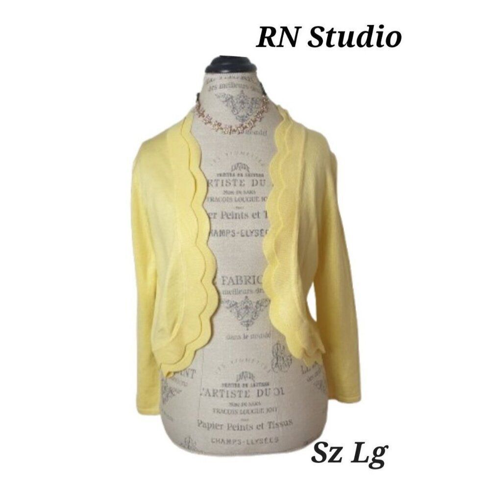 Women's Yellow Scalloped Edge Shrug Cardigan Sweater By RN Studio NWT